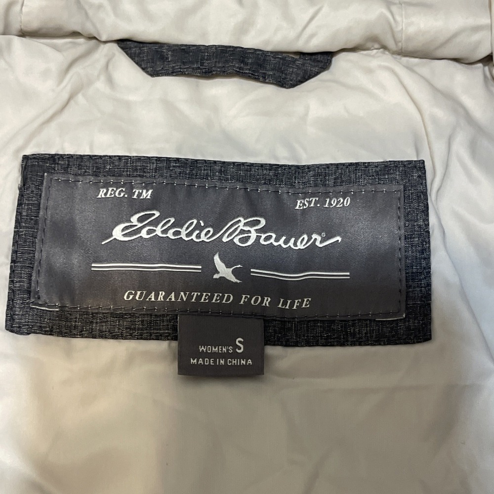 EDDIE BAUER Womens Sz S Slate Full Zip Faux Fur Hood Quilted Down Jacket - Picture 8 of 10